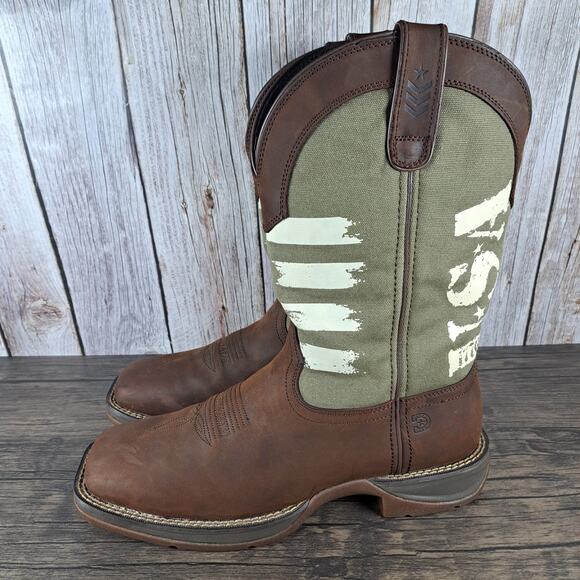 Durango Other - Rebel Durango Brown Army Green USA Print Western Boots Men's Sz 10 M (VGC)